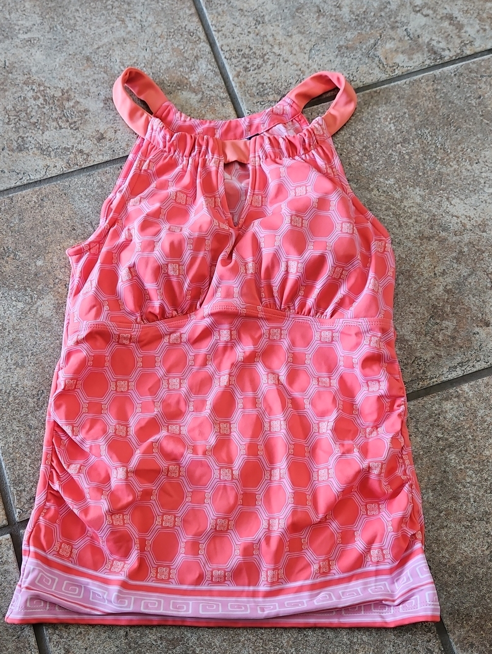 Cabana Life Coral Pink Geo Halter Tank Top